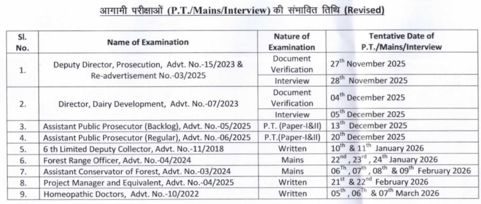 JPSC Revised Exam Calendar