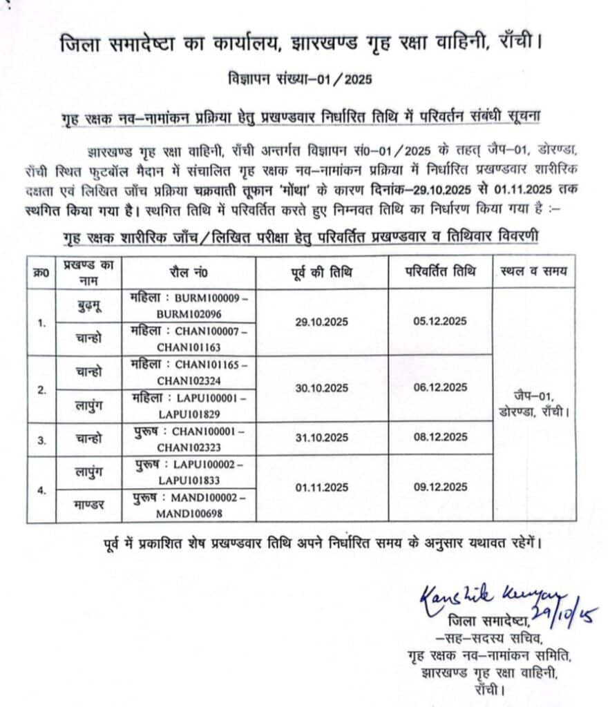 Ranchi Home Guard New Running Date 2025